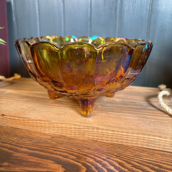 Vintage Indiana Glass Harvest Grapes Carnival Glass Footed Oval Fruit Bowl - Picture 5 of 16
